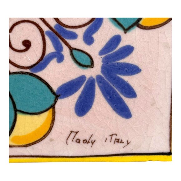 Handpainted Pier 1 Italian Ceramic Tile Trivet Floral Duca Di Cesare Italy 8" - Picture 2 of 7